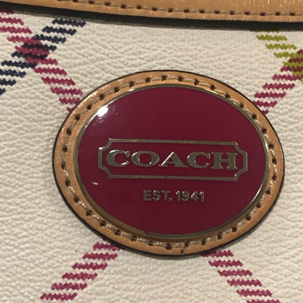 Coach Factory Peyton diagonal tattersall plaid shoulder crossbody zipper close - Picture 3 of 15
